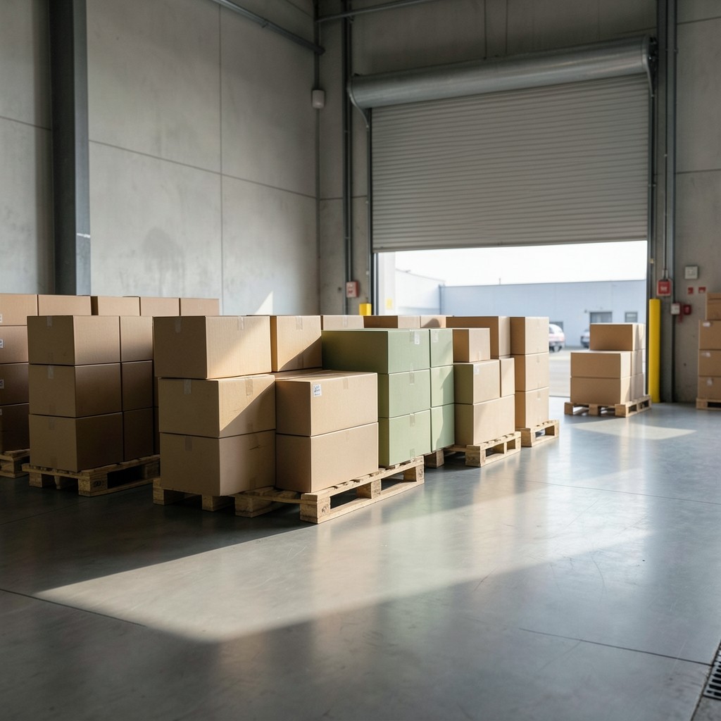 Inbound wholesale goods waiting at a receiving dock