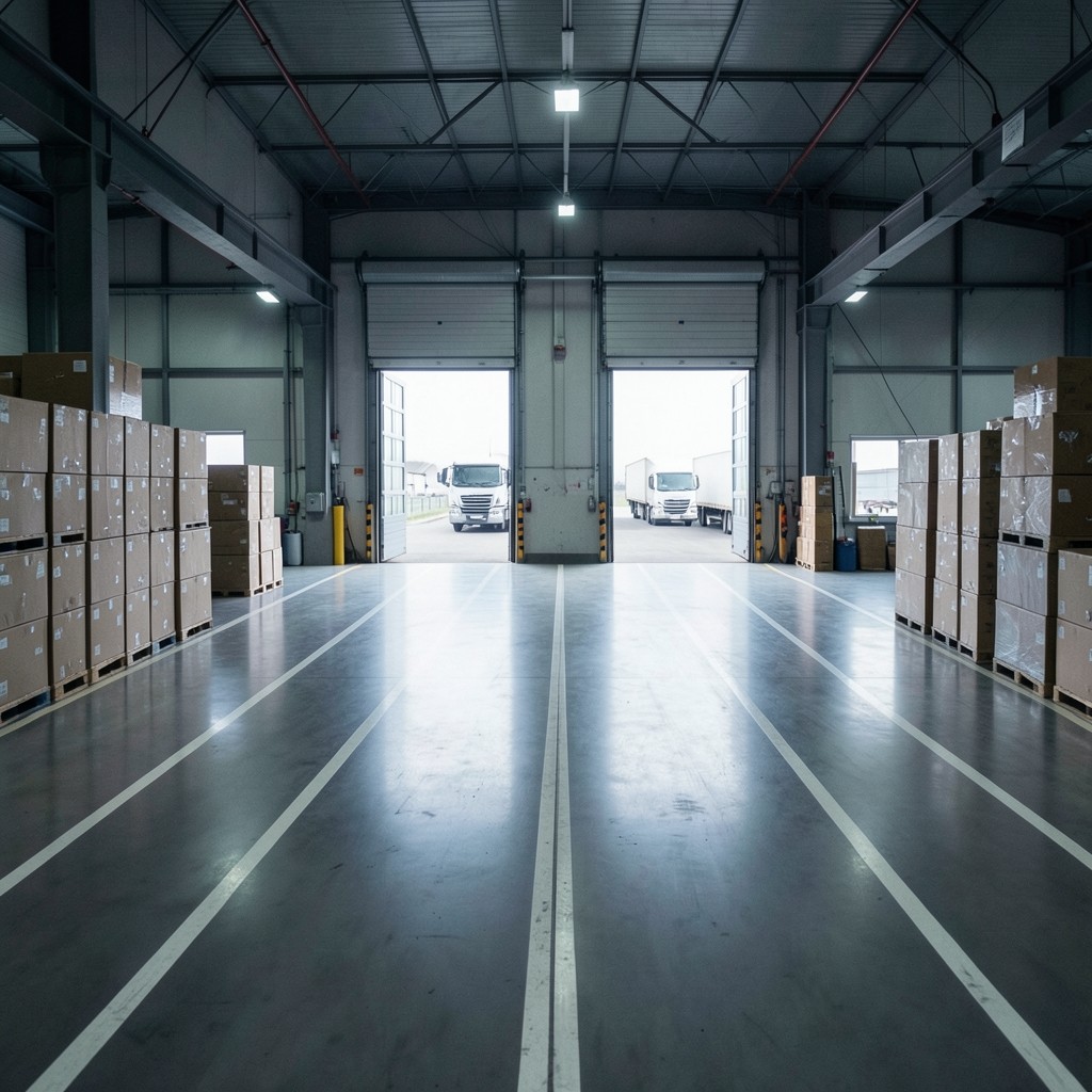 Outbound wholesale loading bays with marked dispatch lanes